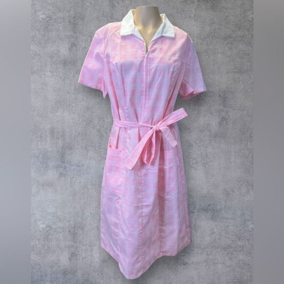 Vintage Pink Plaid House Dress by Housin Around - Picture 1 of 9